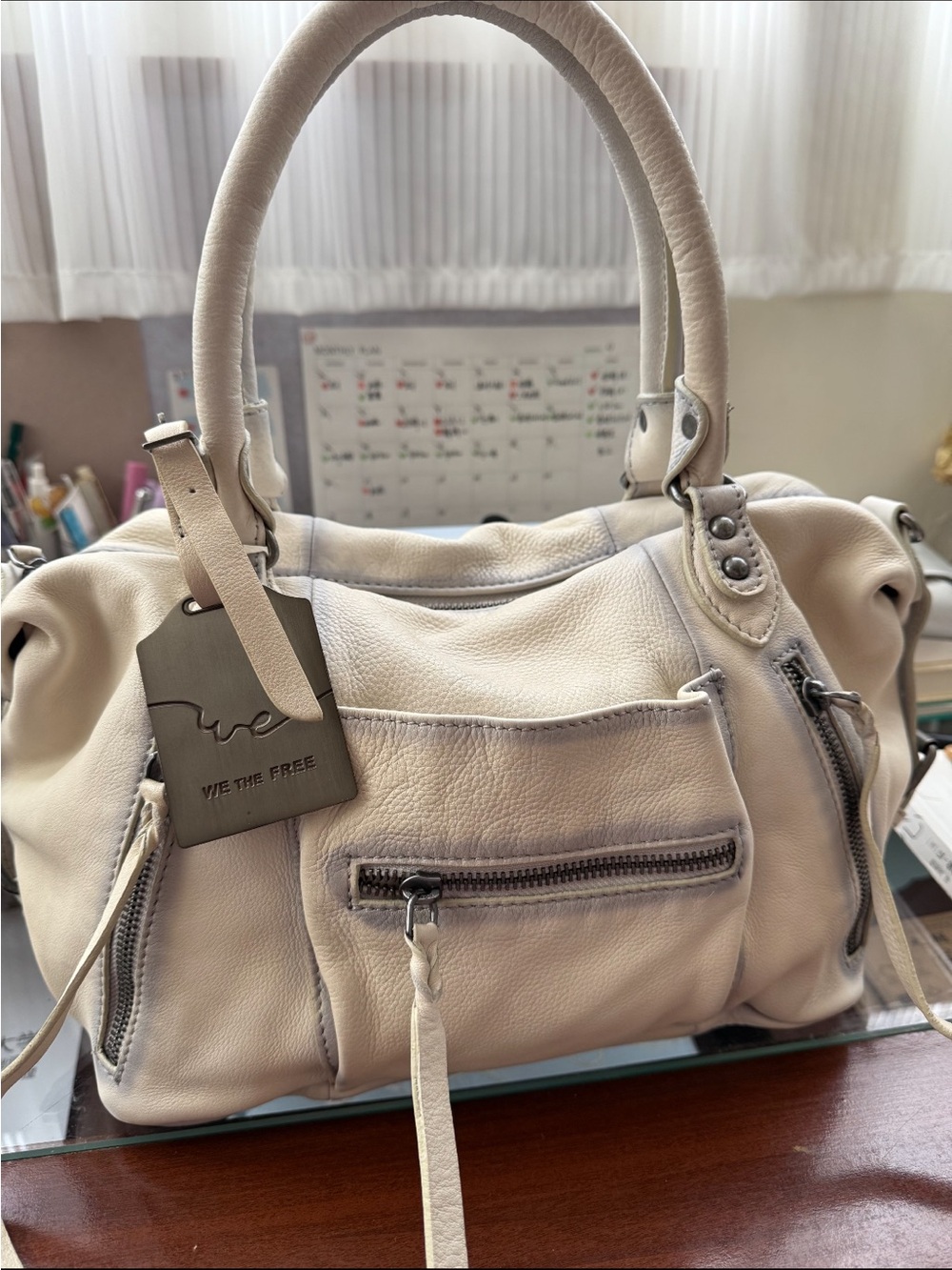 Free People Cream Leather Handle Tote